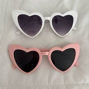 Heart-Shaped Sunglasses Set - White and Pink